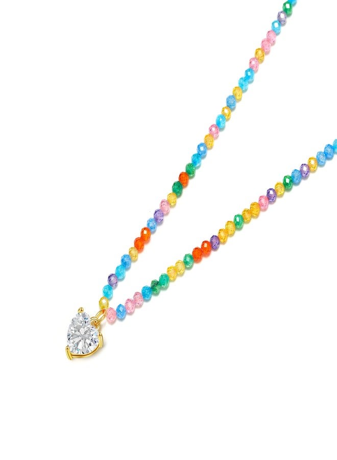 XIJIN Beaded Necklaces for Women 14K Gold Plated Heart Zircon Bead Choker Necklace - Image 2